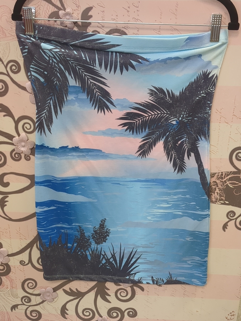 Coastal Palm Print Mini Skirt - Blue/Pink